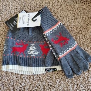 Smartwool merino blend knit hat and glove set one size fits most grey-red-winter